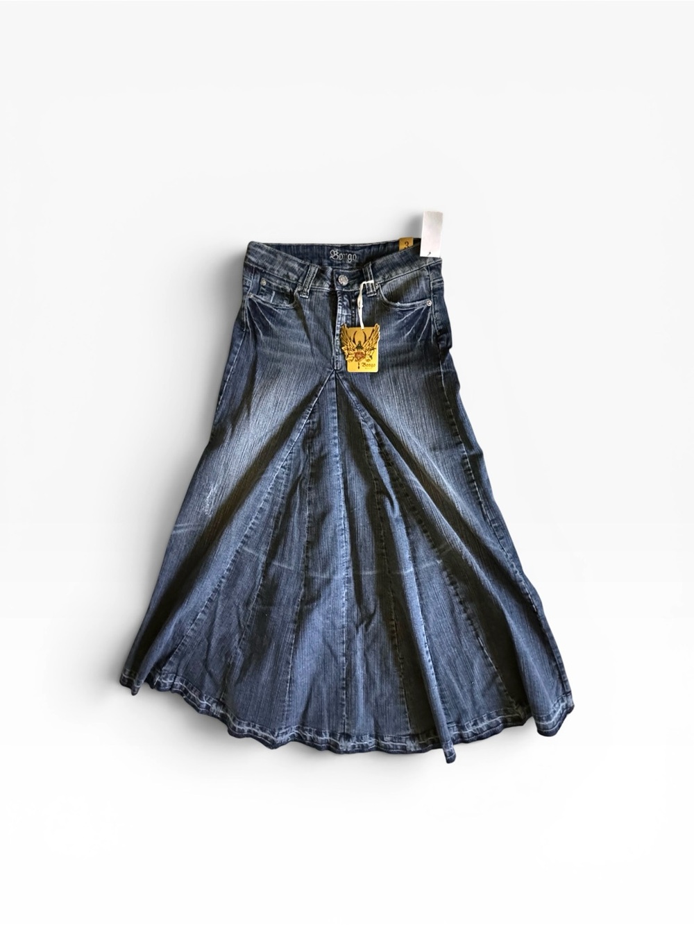 NWT Vintage Bongo Y2K Flared Paneled Denim Maxi Skirt - Size 3